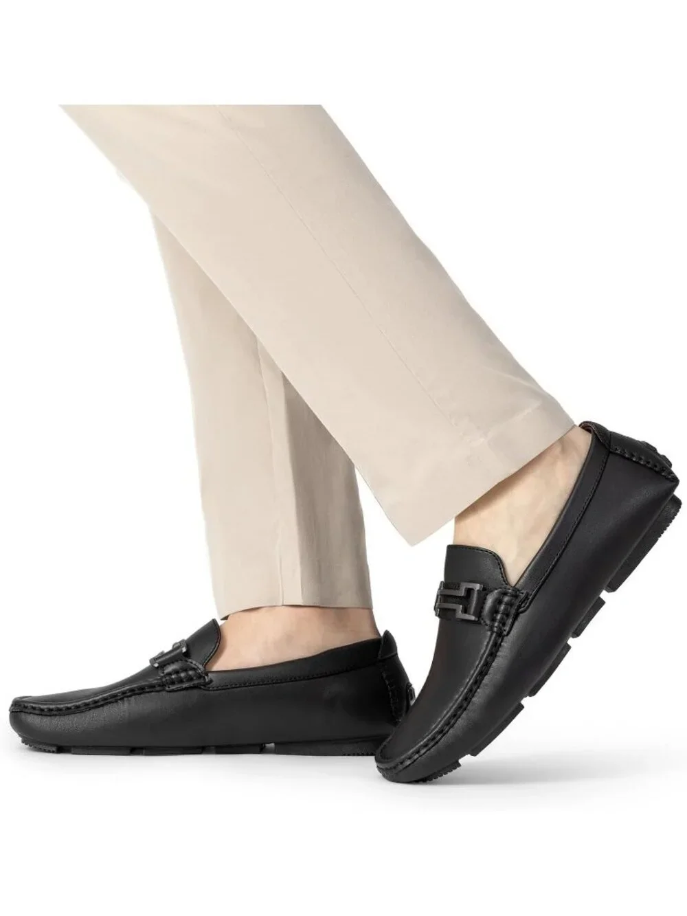 Men's Black Faux Leather Loafers Slip On Flexible and Comfort Moccasins Shoes